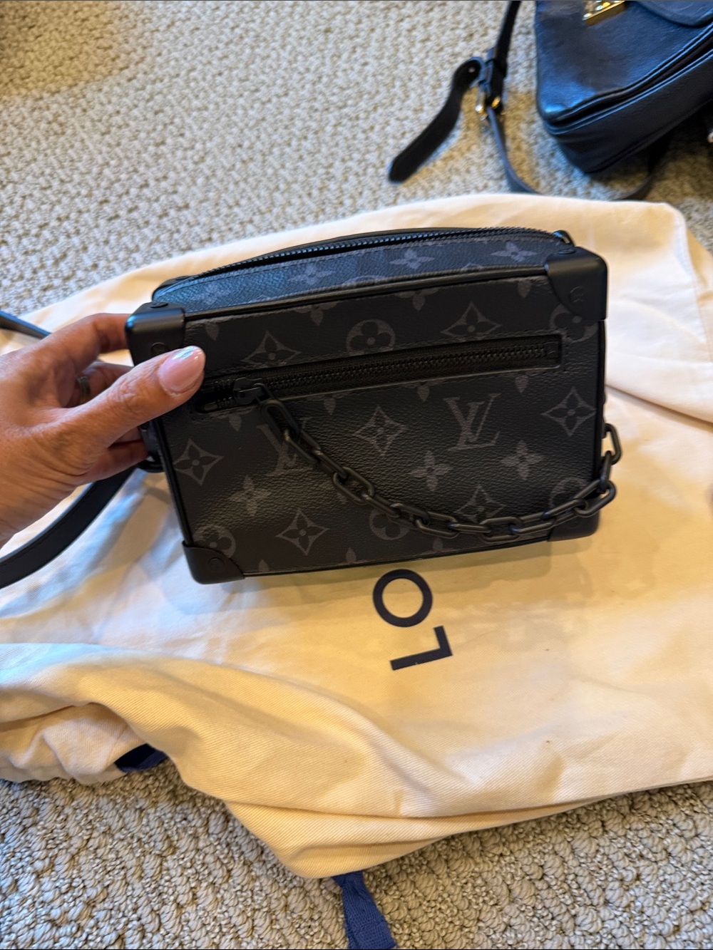 Louis Vuitton Black Monogram Canvas Messenger Crossbody with Chain Detail